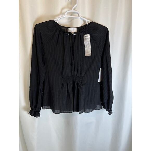 Nordstrom Rack Black Semi Sheer Blouse with Under Layer Long Sleeve Size S - Picture 1 of 8